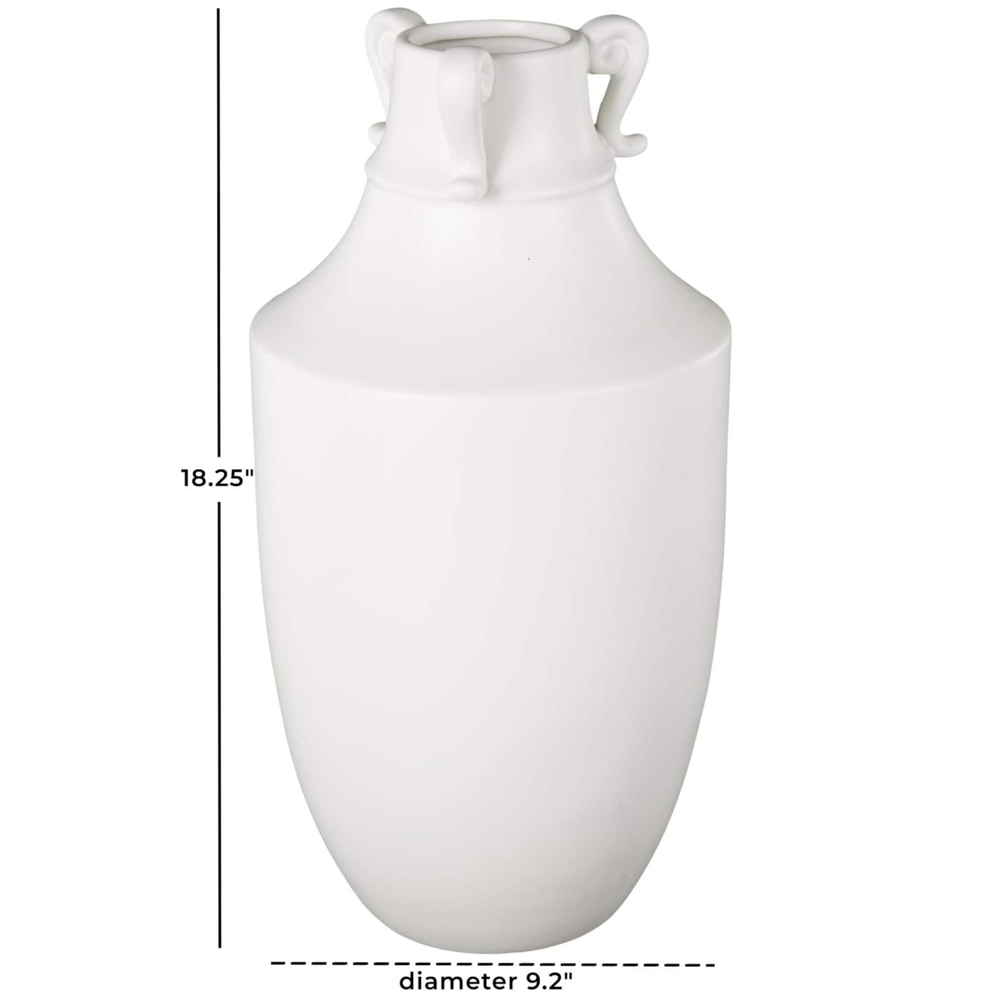 18.25" White Ceramic Sleek Amphora Vase with Scroll Handles